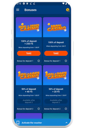 MostBet bonuses list in application
