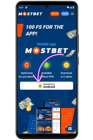 Mostbet download page APK centre button