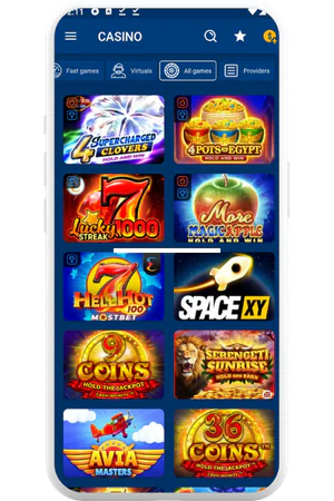 MostBet top games list in application
