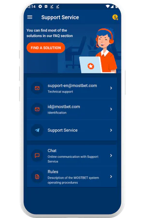 MostBet support service in application